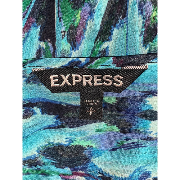 Express Teal Blue Chiffon Keyhole Top 3/4 Sleeve Blouse Size S/P - Picture 7 of 7